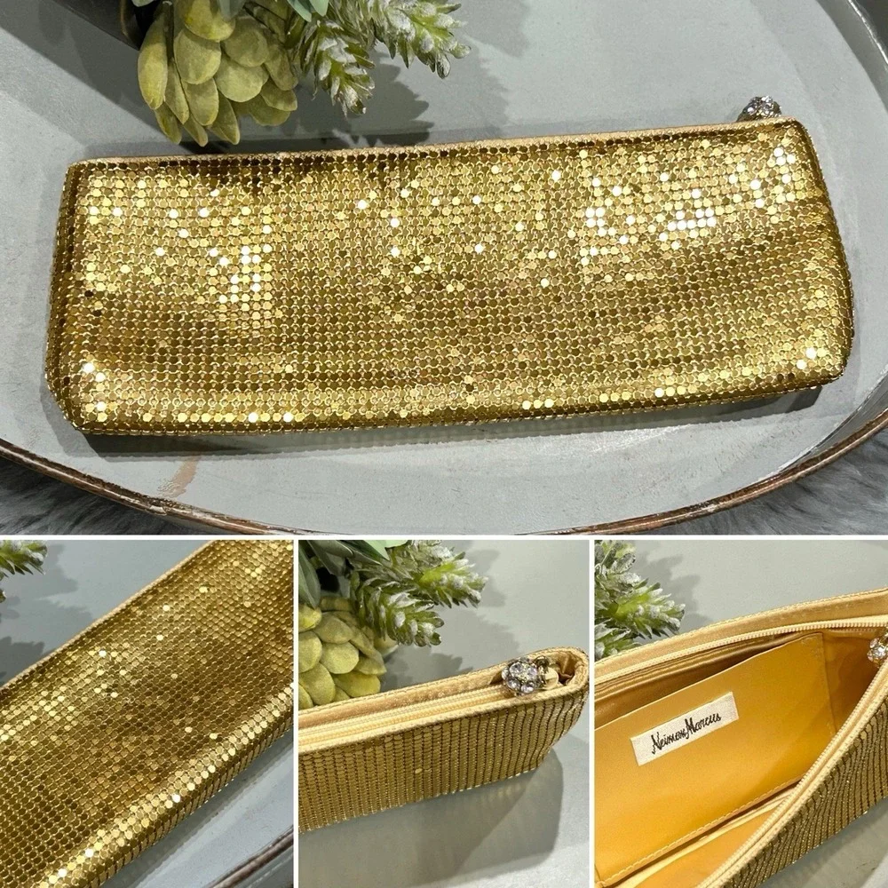 Neiman Marcus Retro Neiman Marcus Gold Mesh Clutch Cosmetic‎ Bag 9